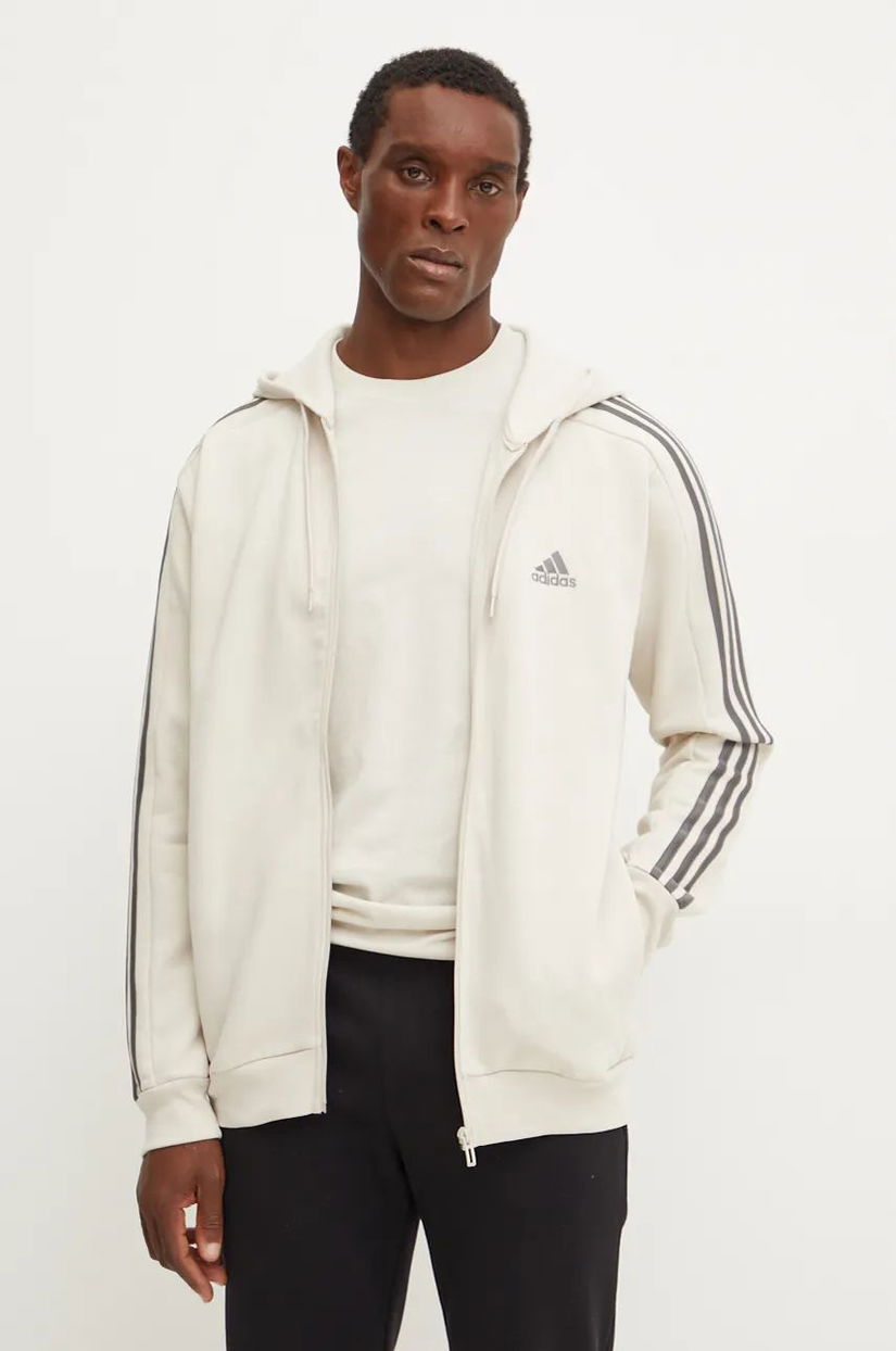 adidas bluză Essentials bărbați, culoarea bej, cu glugă, cu imprimeu, JG5950