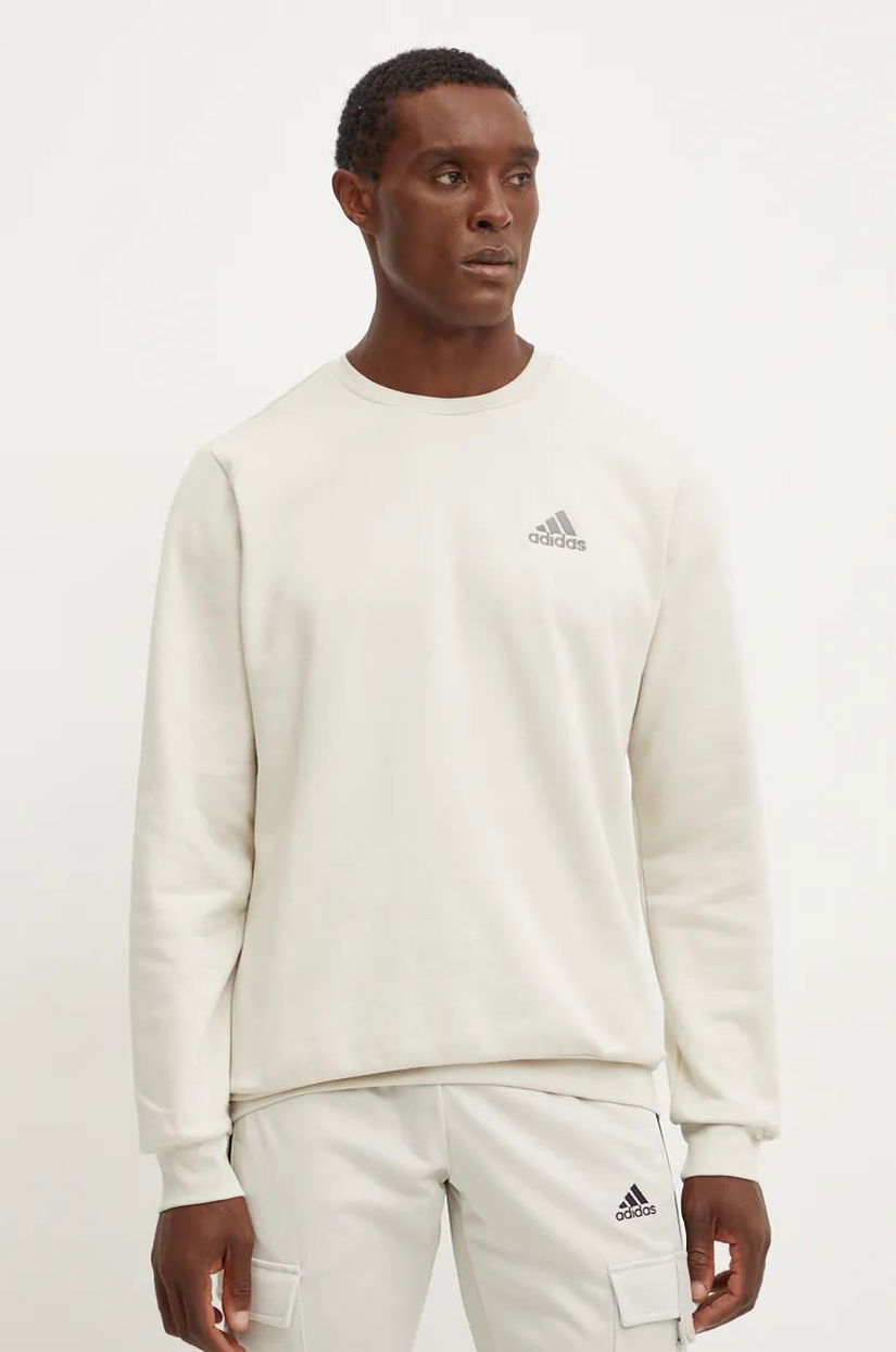 adidas bluză Essentials bărbați, culoarea bej, uni, IY9082