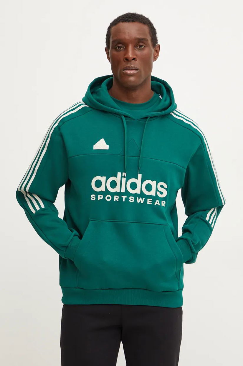 adidas bluză trening Tiro culoarea verde, cu glugă, cu imprimeu, IW5938