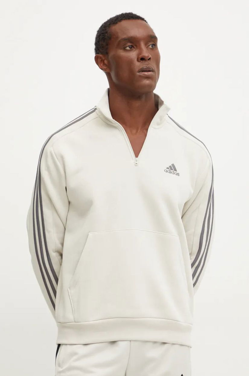 adidas bluză Essentials bărbați, culoarea bej, cu imprimeu, IX0173