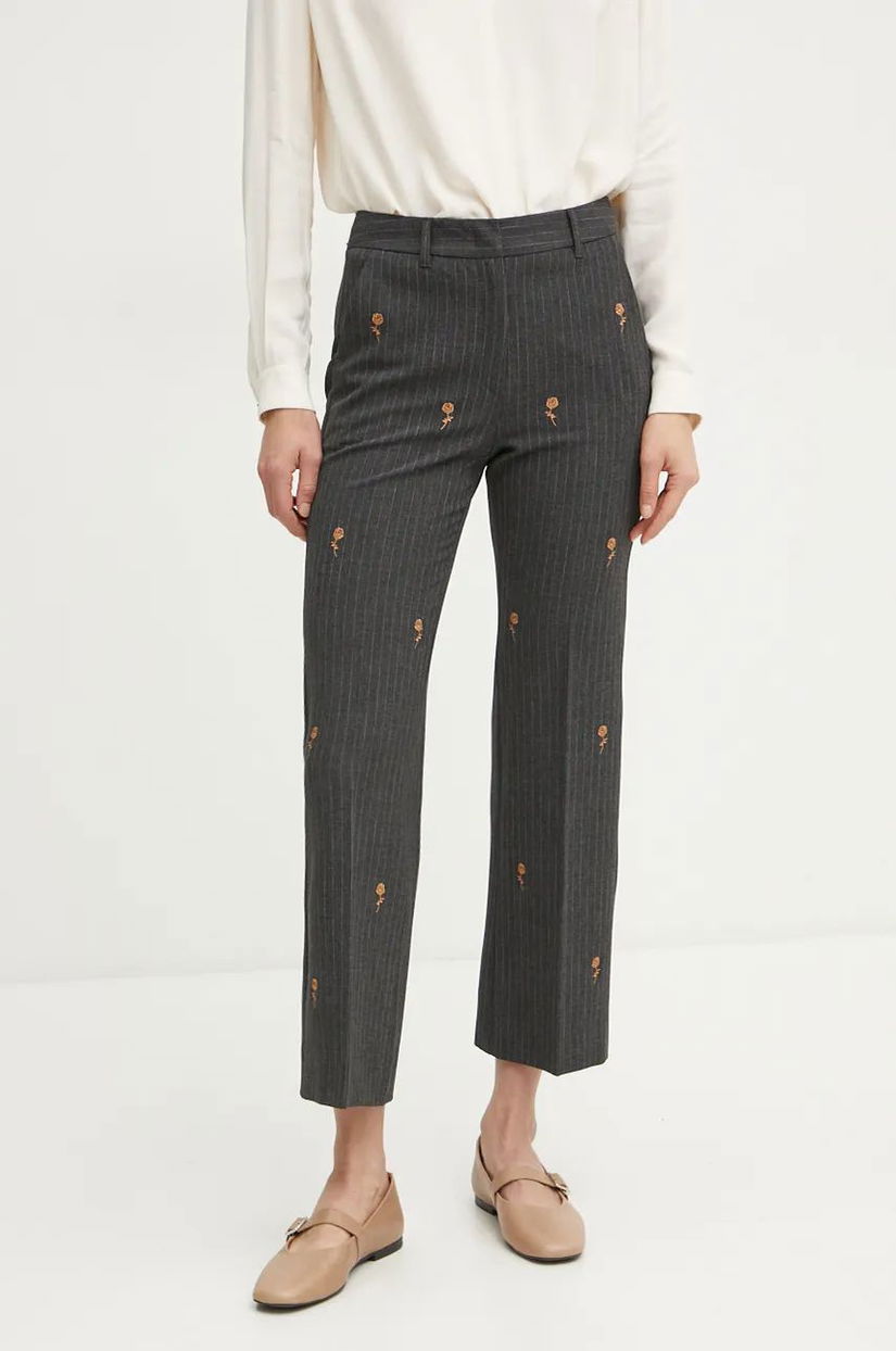 Marella pantaloni femei, culoarea gri, drept, high waist, 2423136251200