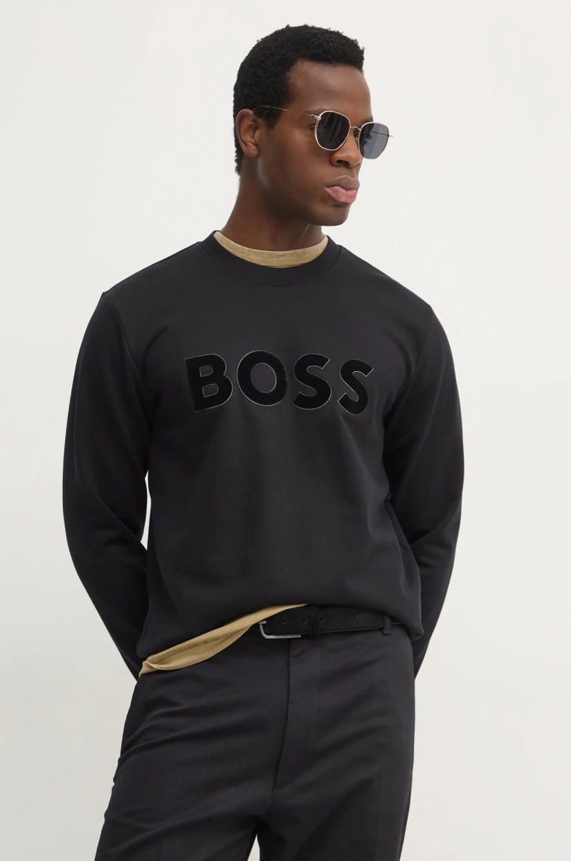 BOSS hanorac de bumbac barbati, culoarea negru, cu imprimeu, 50524360