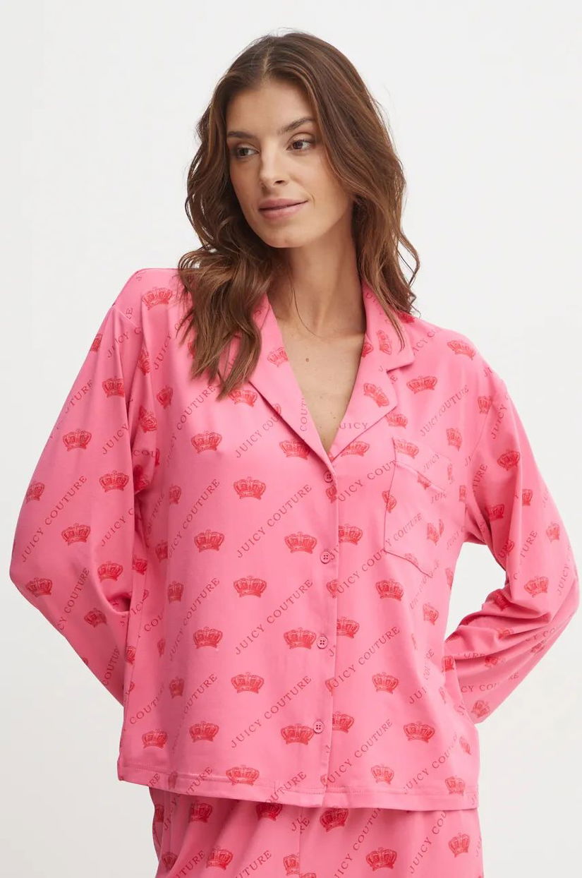 Juicy Couture camasa de pijama ESTELLE PYJAMA TOP femei, culoarea roz, JCLPT224503