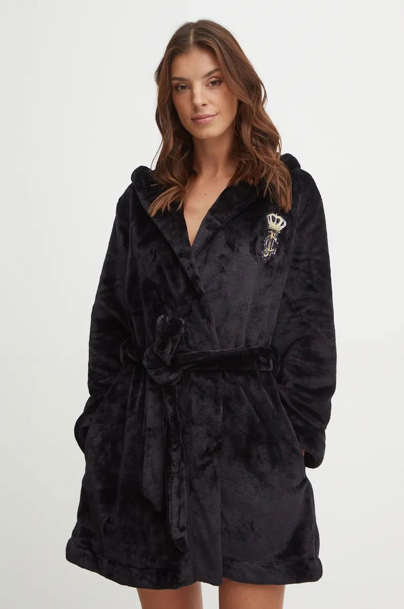 Juicy Couture halat HOODED ROBE culoarea negru, JCLRB224505