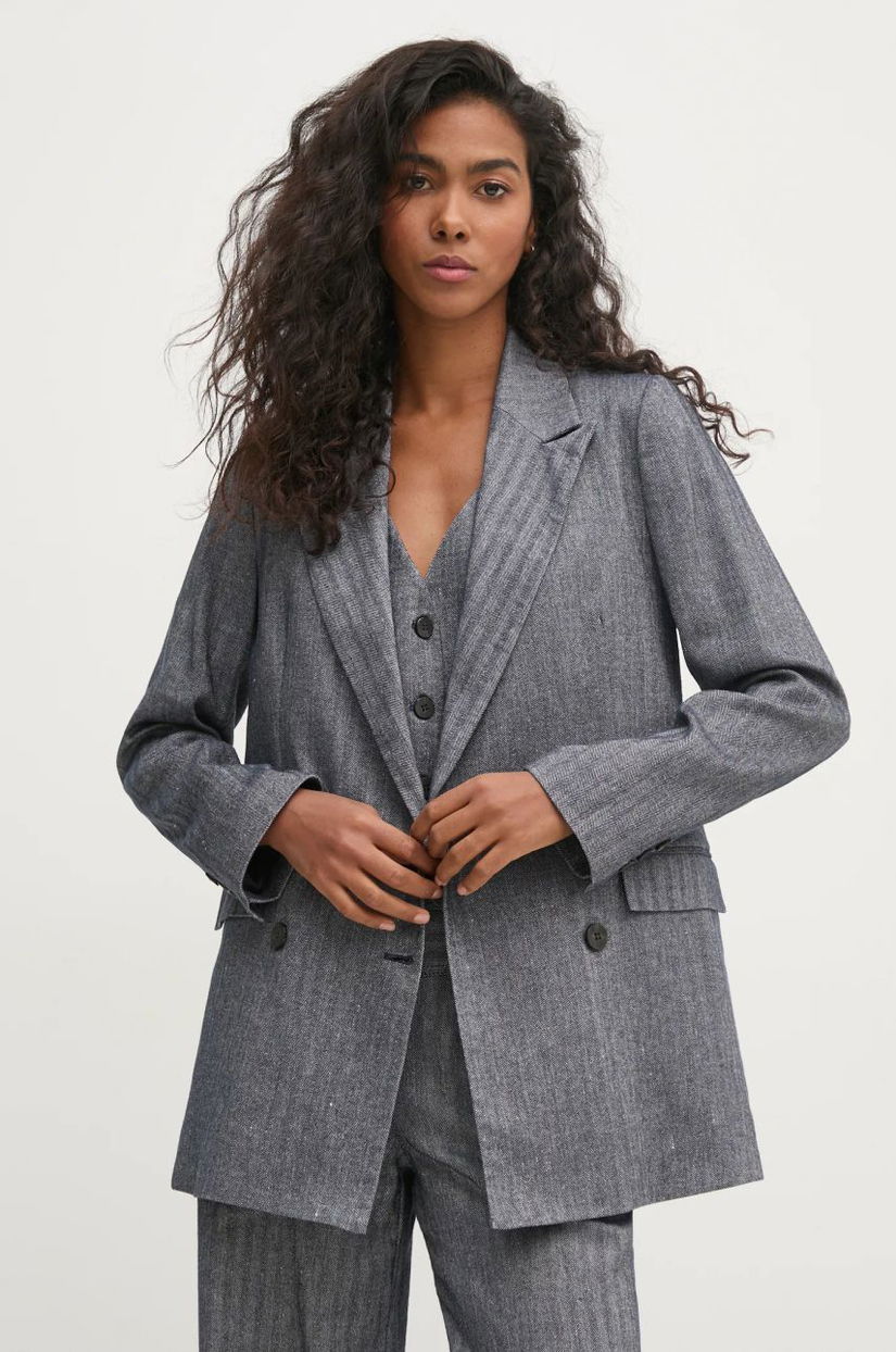 Hoss Intropia blazer din amestec de in culoarea albastru marin, cu doua randuri de nasturi, 5478073