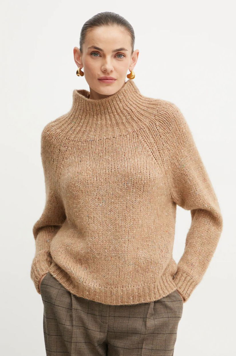 MAX&Co. pulover de lana femei, culoarea maro, cu turtleneck, 2426366024200