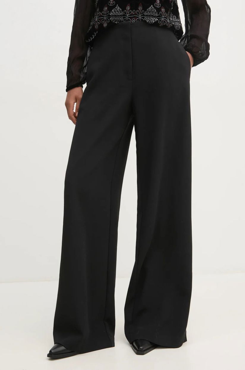 Pedro del Hierro pantaloni femei, culoarea negru, lat, high waist, 7608776