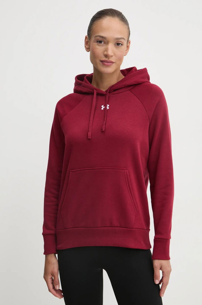 Under Armour bluza femei, culoarea bordo, cu glugă, neted