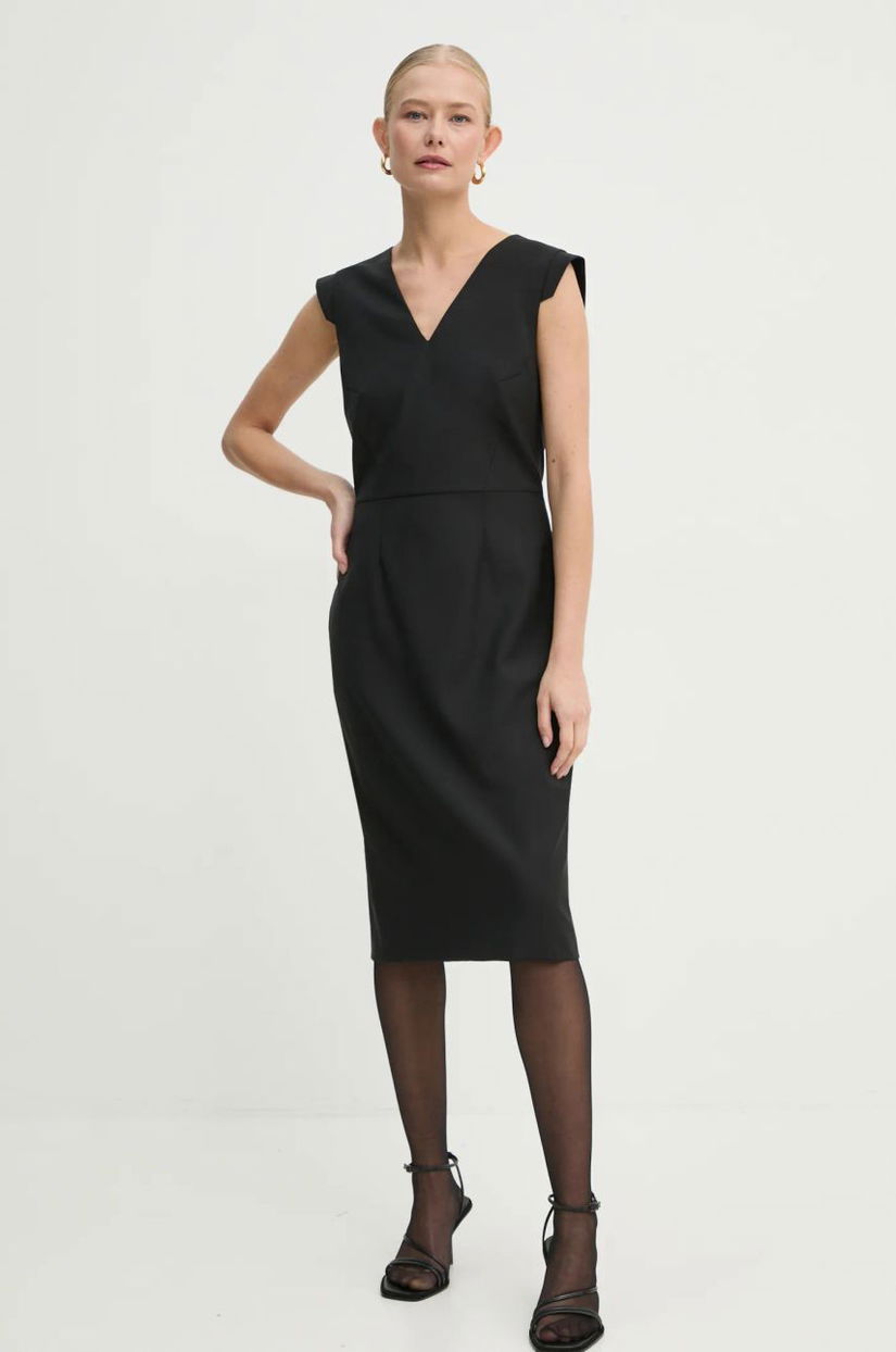 BOSS rochie din lana culoarea negru, mini, mulata, 50535279