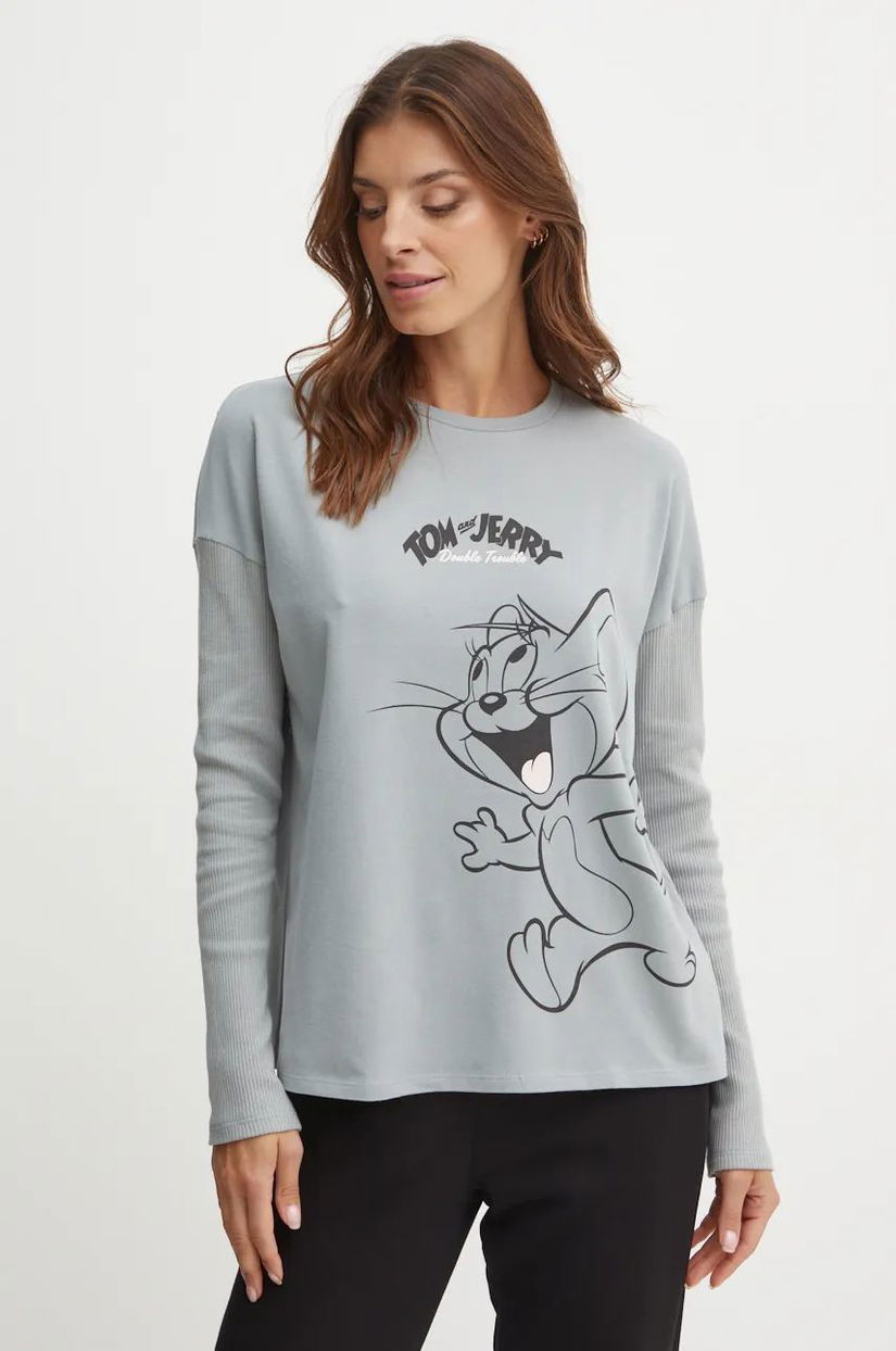 United Colors of Benetton longsleeve de pijama x TOM&JERRY culoarea gri, 3DKE3M06D