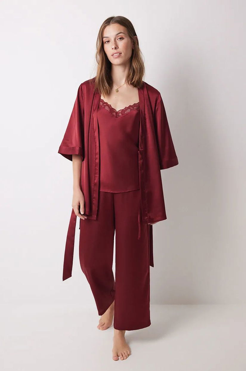 women'secret pijama SENSE LIMITED EDITION femei, culoarea bordo, satin, 2548219