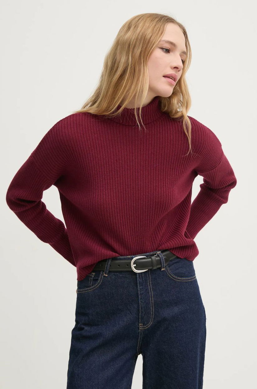 Sisley pulover din amestec de lână femei, culoarea bordo, light, cu turtleneck, 106WM201U