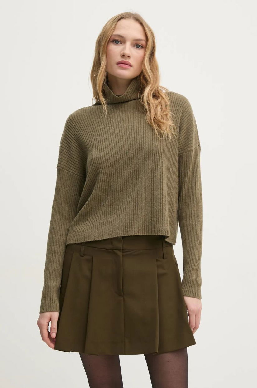 Sisley pulover din amestec de lână femei, culoarea verde, light, cu turtleneck, 106WM201U