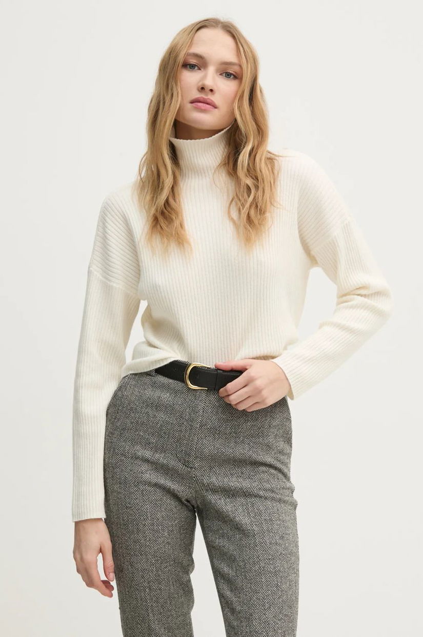 Sisley pulover din amestec de lână femei, culoarea bej, light, cu turtleneck, 106WM201U