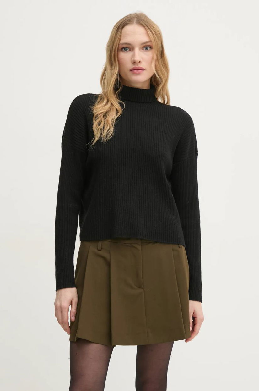 Sisley pulover din amestec de lână femei, culoarea negru, light, cu turtleneck, 106WM201U