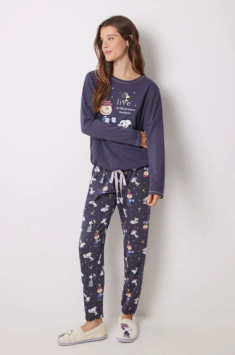 women'secret pijamale de bumbac Snoopy culoarea bleumarin, bumbac, 3138556