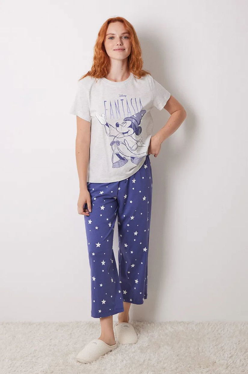 women'secret pijamale de bumbac MICKEY culoarea gri, bumbac, 3138621