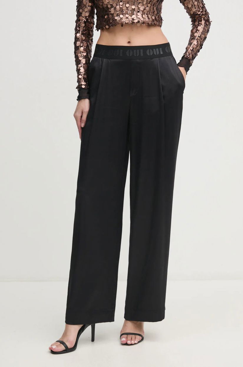 OUI pantaloni femei, culoarea negru, drept, high waist, 89779