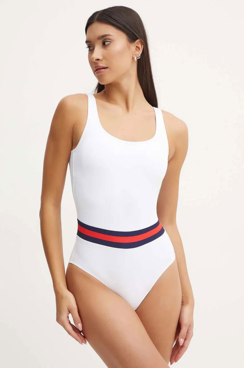 Vilebrequin costum de baie dintr-o bucată FASHION culoarea alb, cupa usor rigidizata, FHOAH9I2