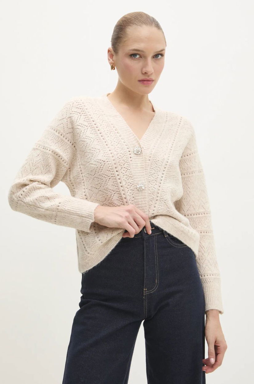 Answear Lab cardigan de lana culoarea bej