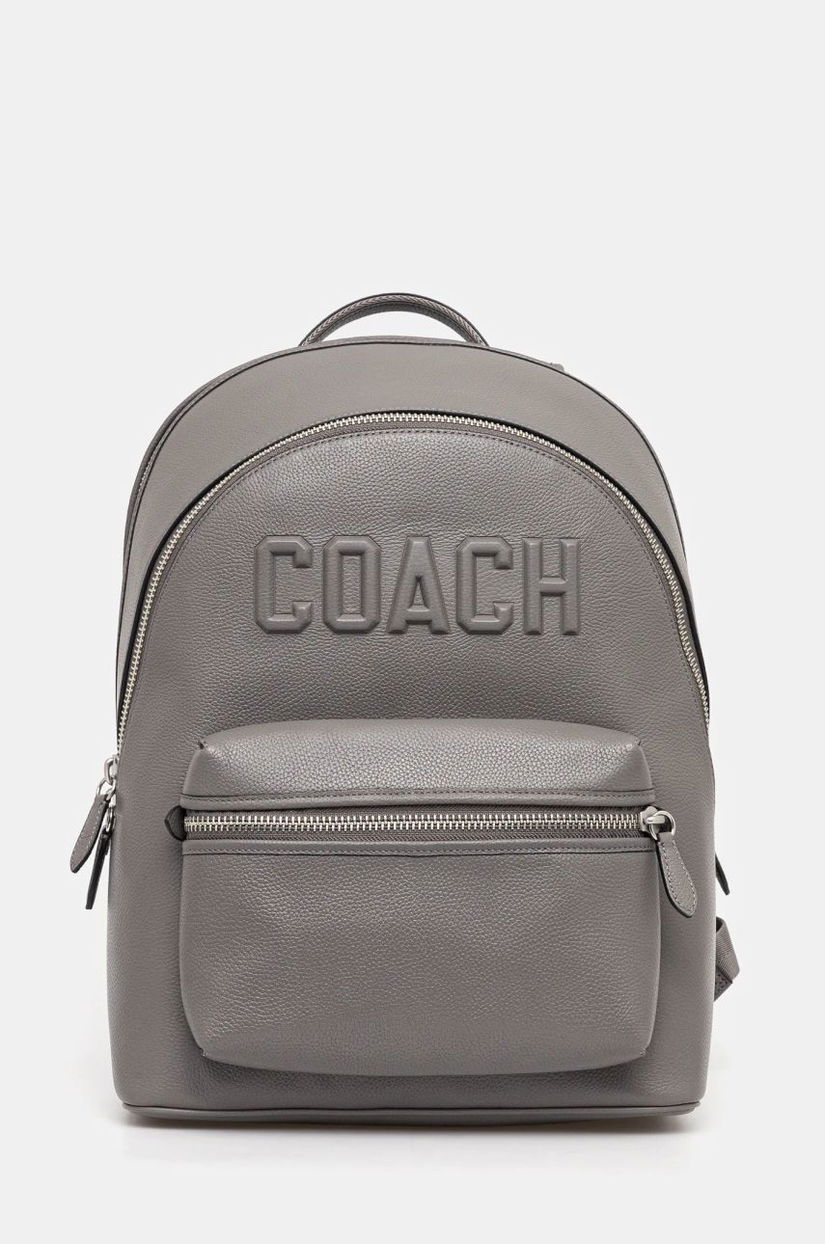 Coach ghiozdan de piele barbati, culoarea gri, mare, neted, CV928