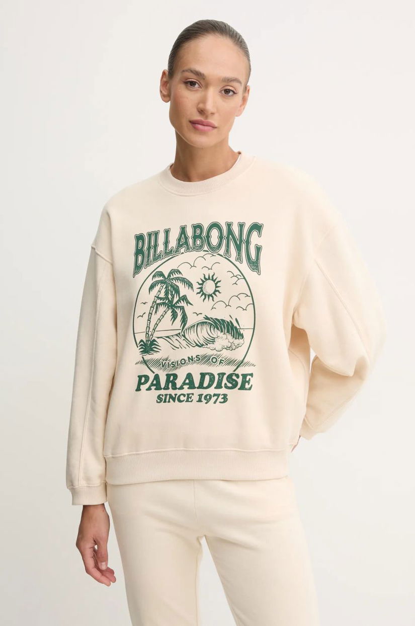 Billabong bluza Fresh Take Crew femei, culoarea bej, cu imprimeu, EBJFT00137