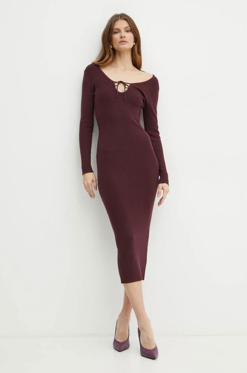 Bardot rochie VERONA culoarea bordo, maxi, mulata, 59529DB