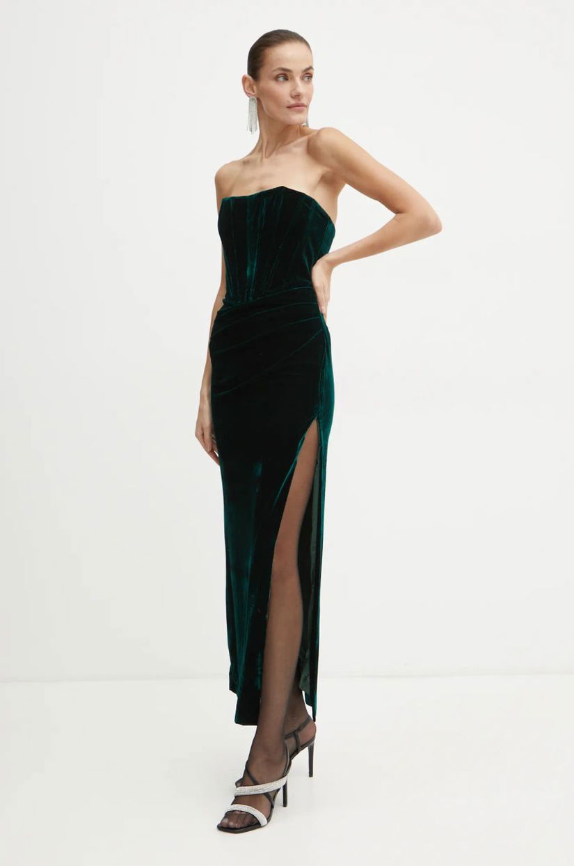 Bardot rochie de catifea EVERLASTING culoarea verde, midi, mulata, 58082DB4