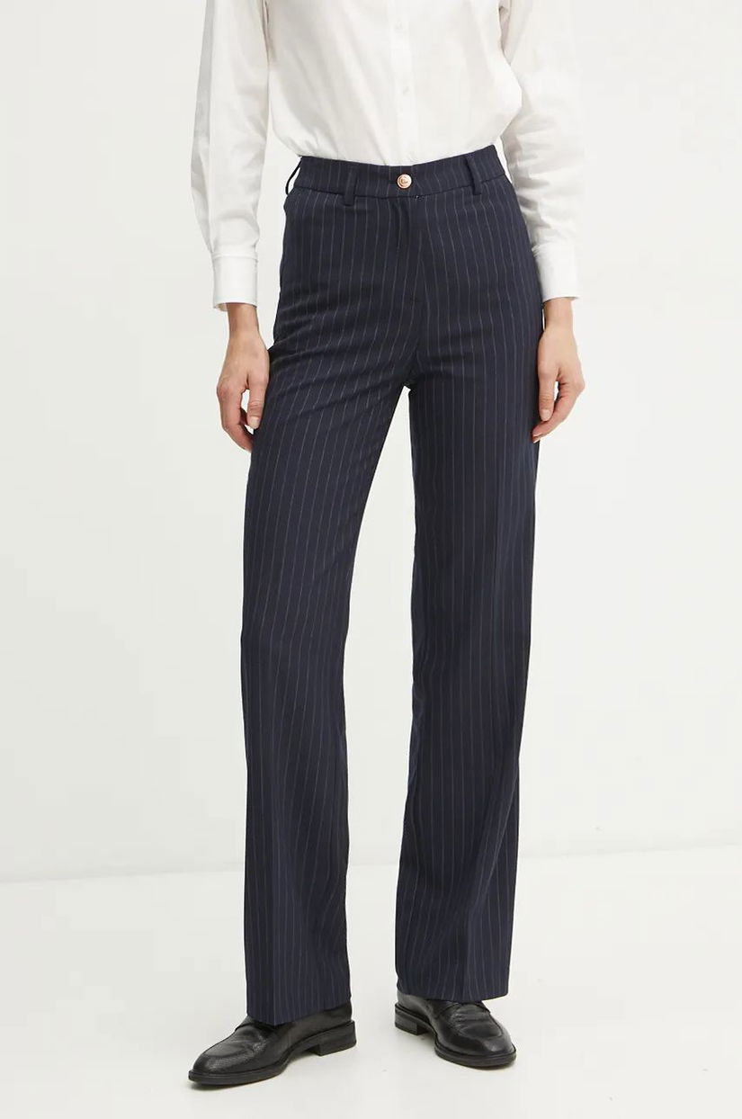 Morgan pantaloni PLENO.F femei, culoarea albastru marin, drept, high waist, PLENO.F