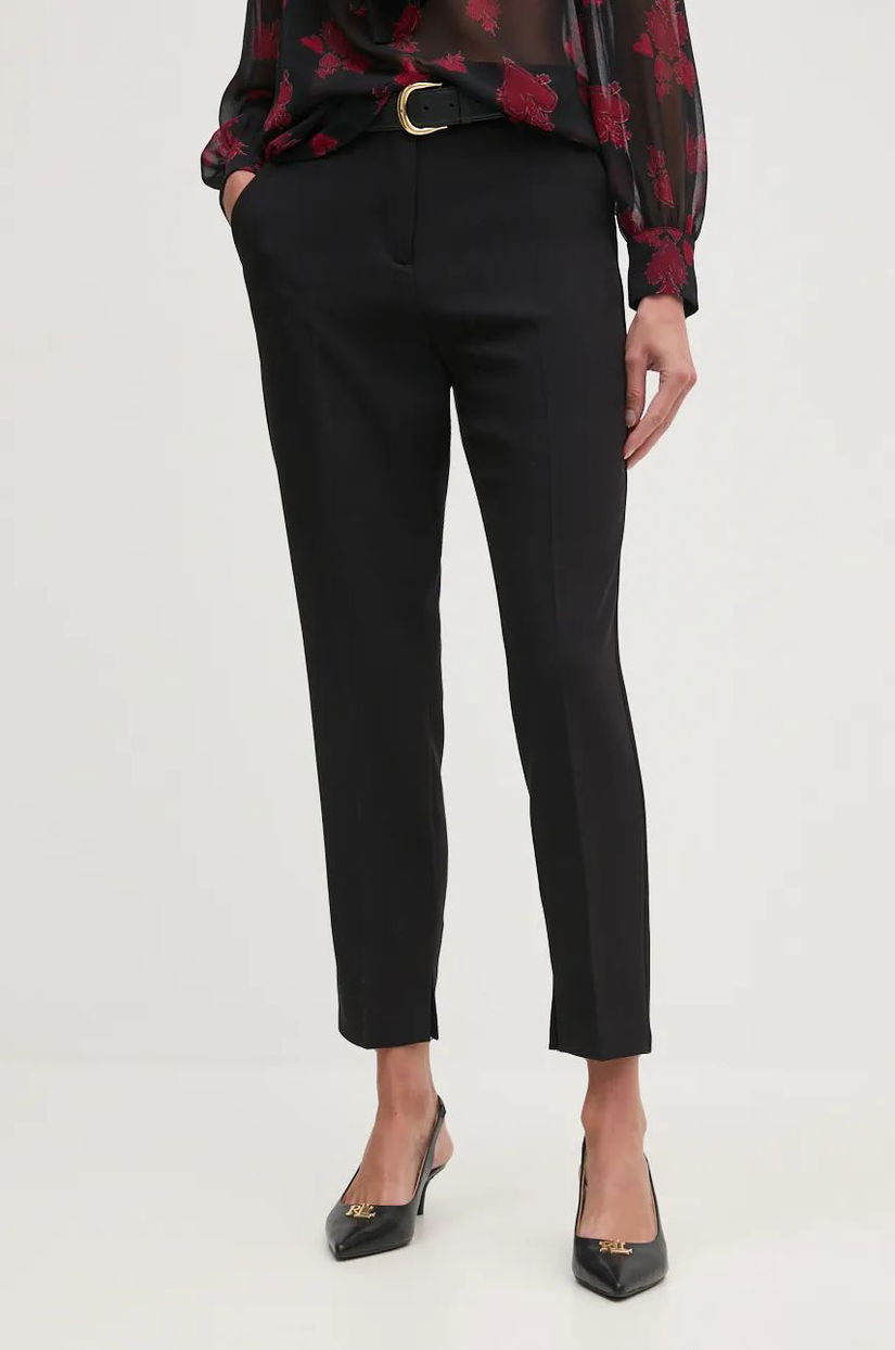 Sisley pantaloni femei, culoarea negru, mulata, high waist, 45PKLF05Z