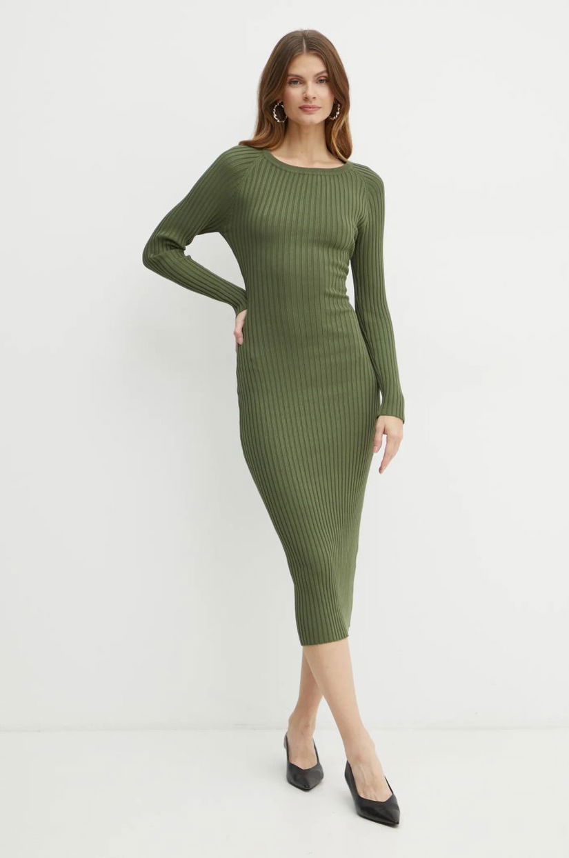 Bardot rochie VIGO culoarea verde, maxi, mulata, 58910DB