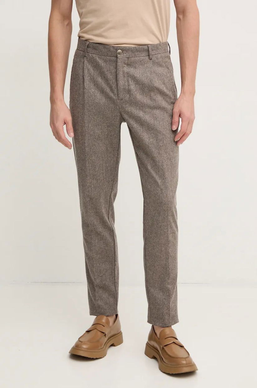 Hackett London pantaloni de lana culoarea maro, mulata, HM212660R