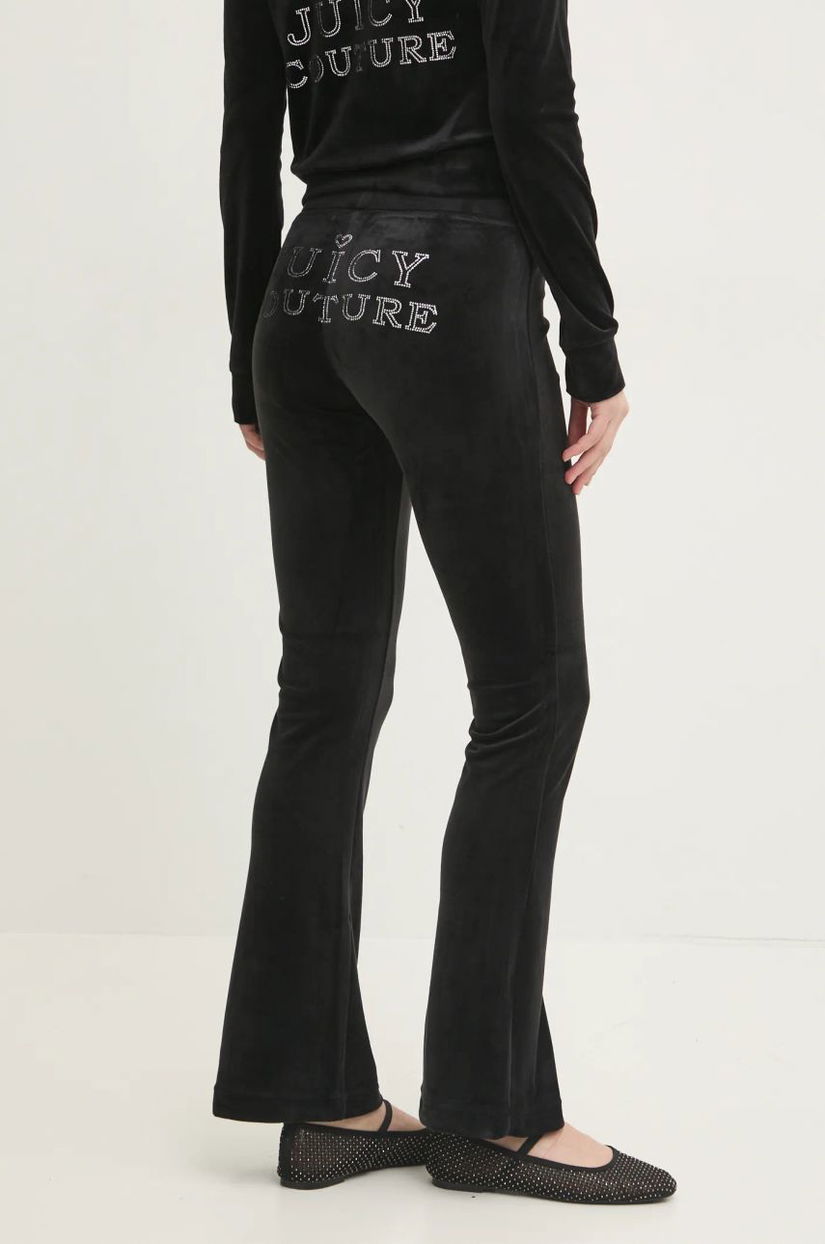 Juicy Couture pantaloni de trening din velur LISA REGAL VELOUR STRAIGHT LEG TRACK PANT culoarea negru, cu imprimeu, JCBBJ224829