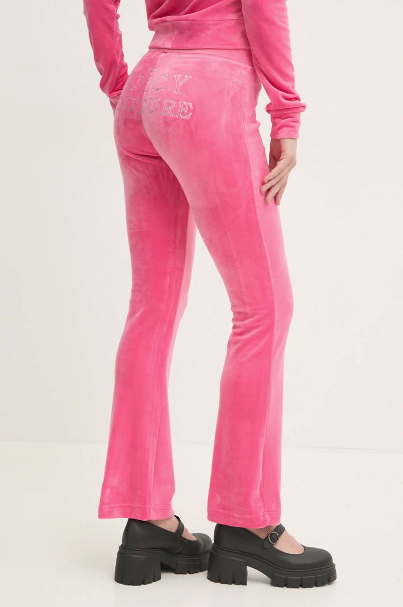 Juicy Couture pantaloni de trening din velur LISA REGAL VELOUR STRAIGHT LEG TRACK PANT culoarea roz, cu imprimeu, JCBBJ224829