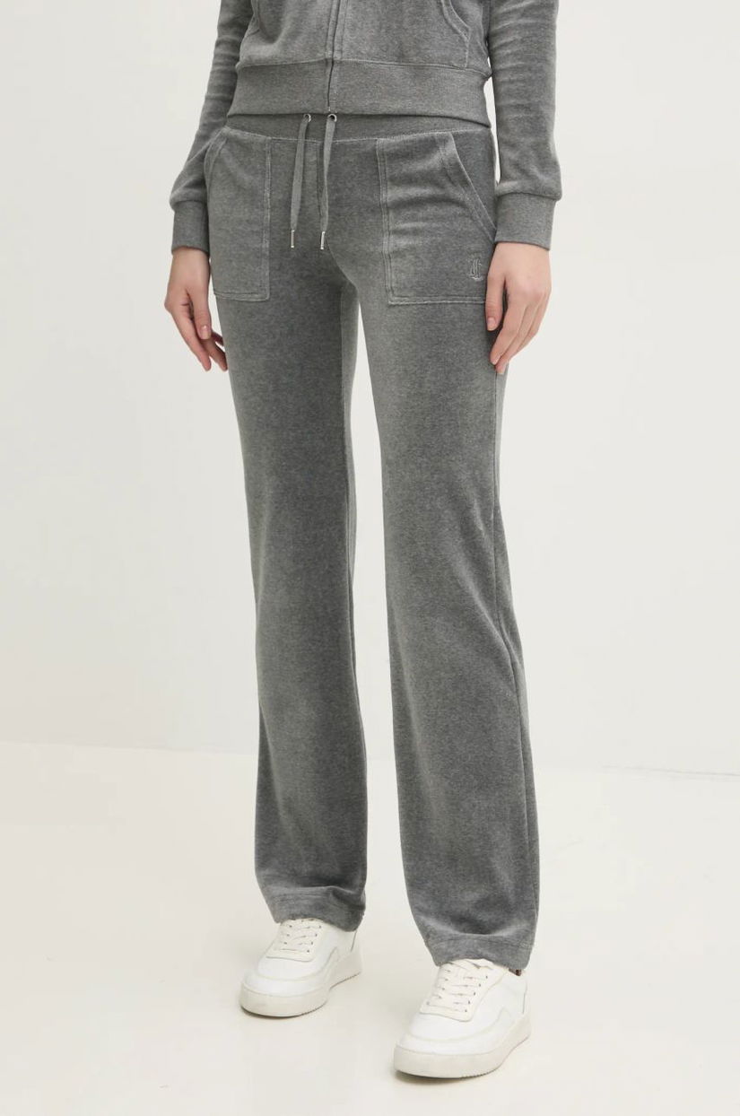 Juicy Couture pantaloni de trening din velur DEL RAY PANT culoarea gri, neted, JCAP180