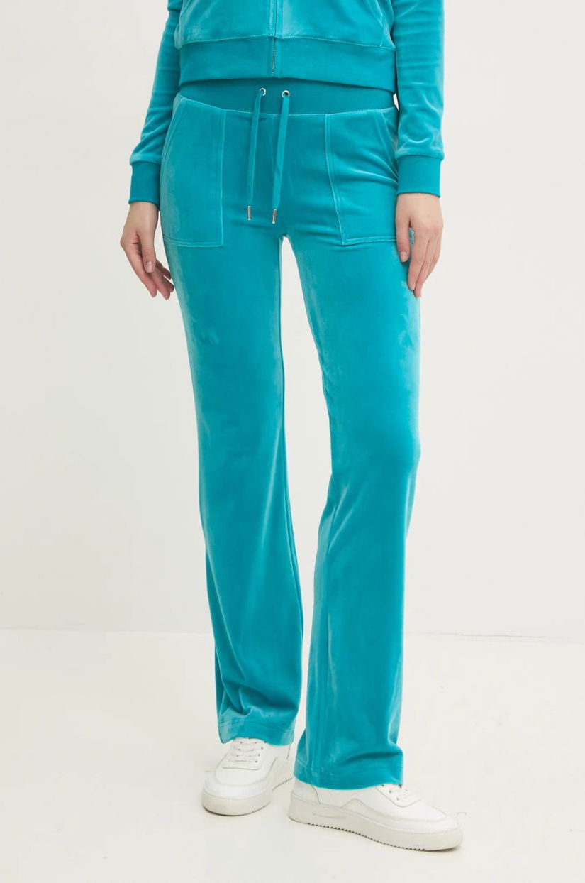 Juicy Couture pantaloni de trening din velur DEL RAY PANT culoarea verde, neted, JCAP180