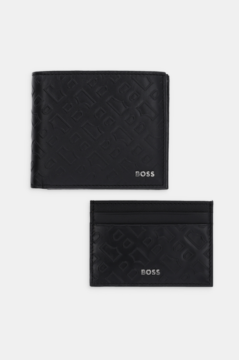 BOSS portofel din piele si suport pentru card culoarea negru, 50529480