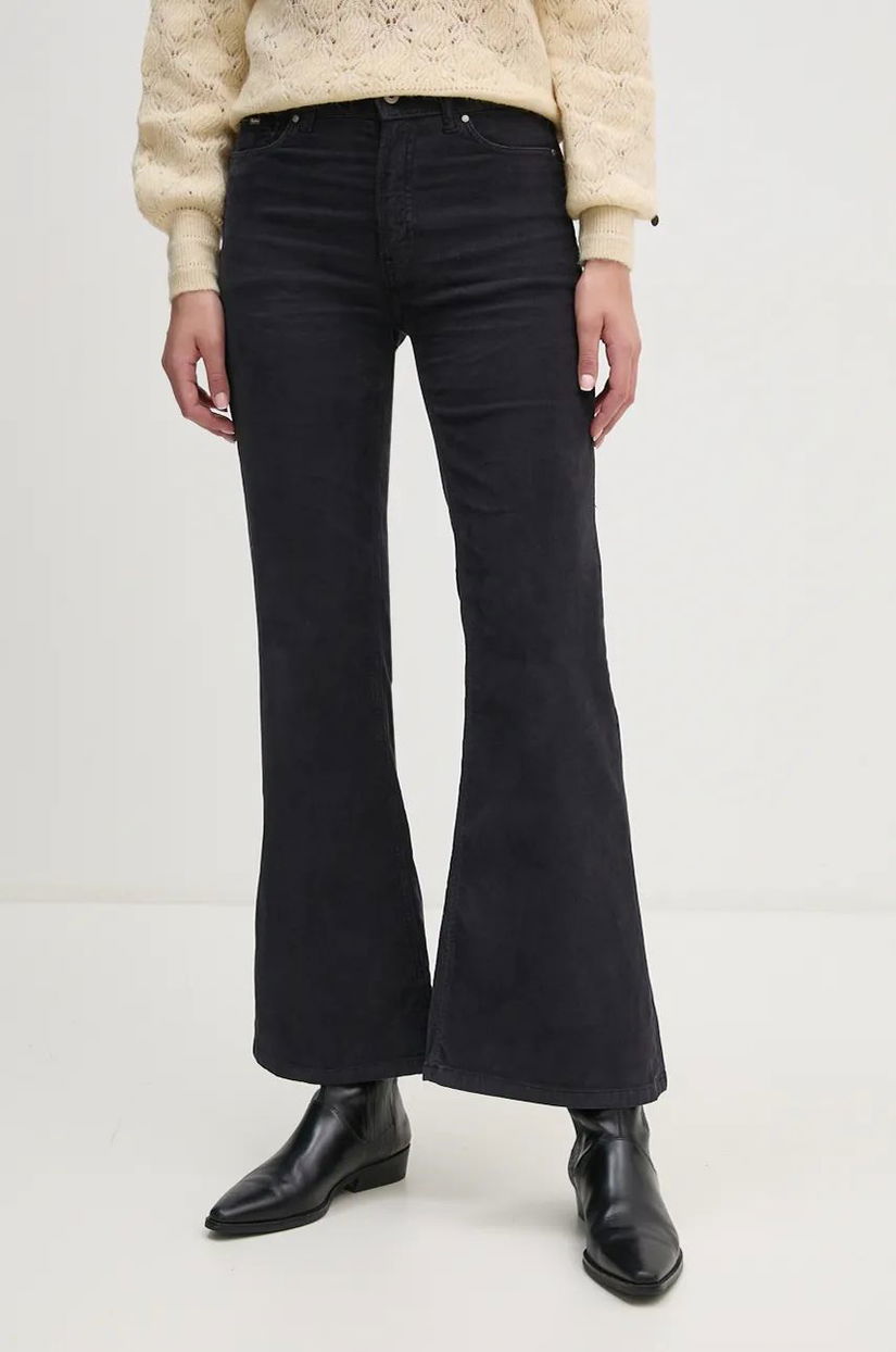 Pepe Jeans pantaloni de catifea cord WILLA culoarea gri, evazati, high waist, PL211786