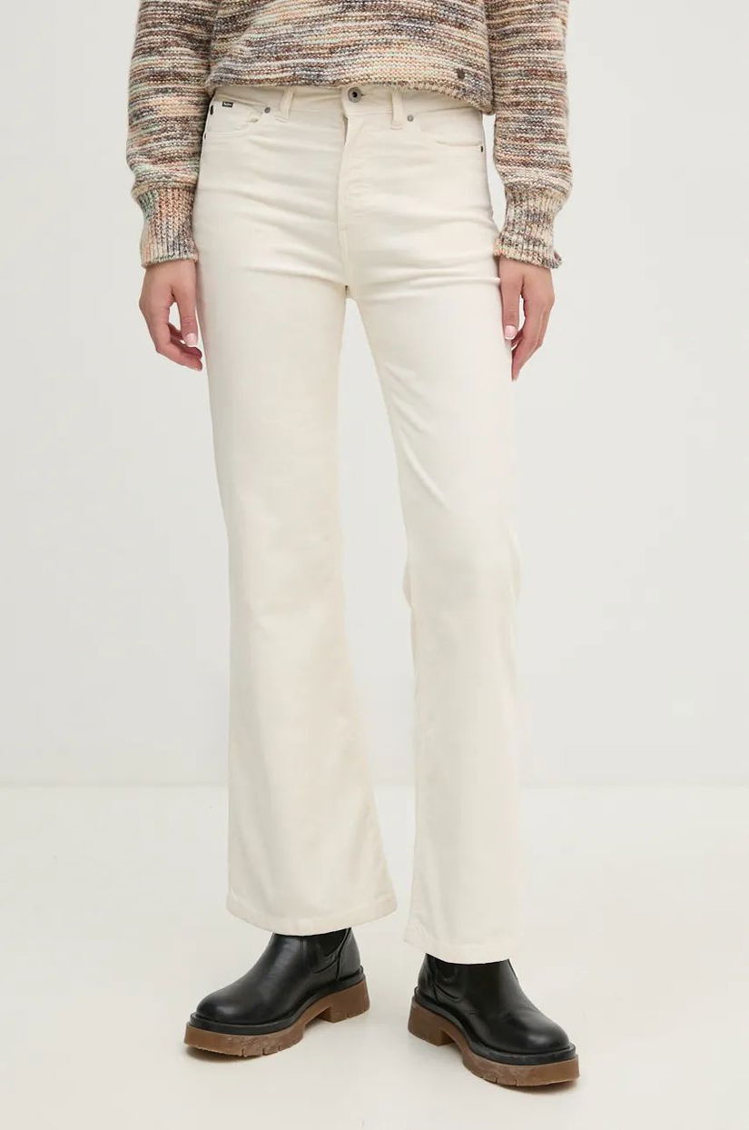 Pepe Jeans pantaloni de catifea cord WILLA culoarea bej, evazati, high waist, PL211786