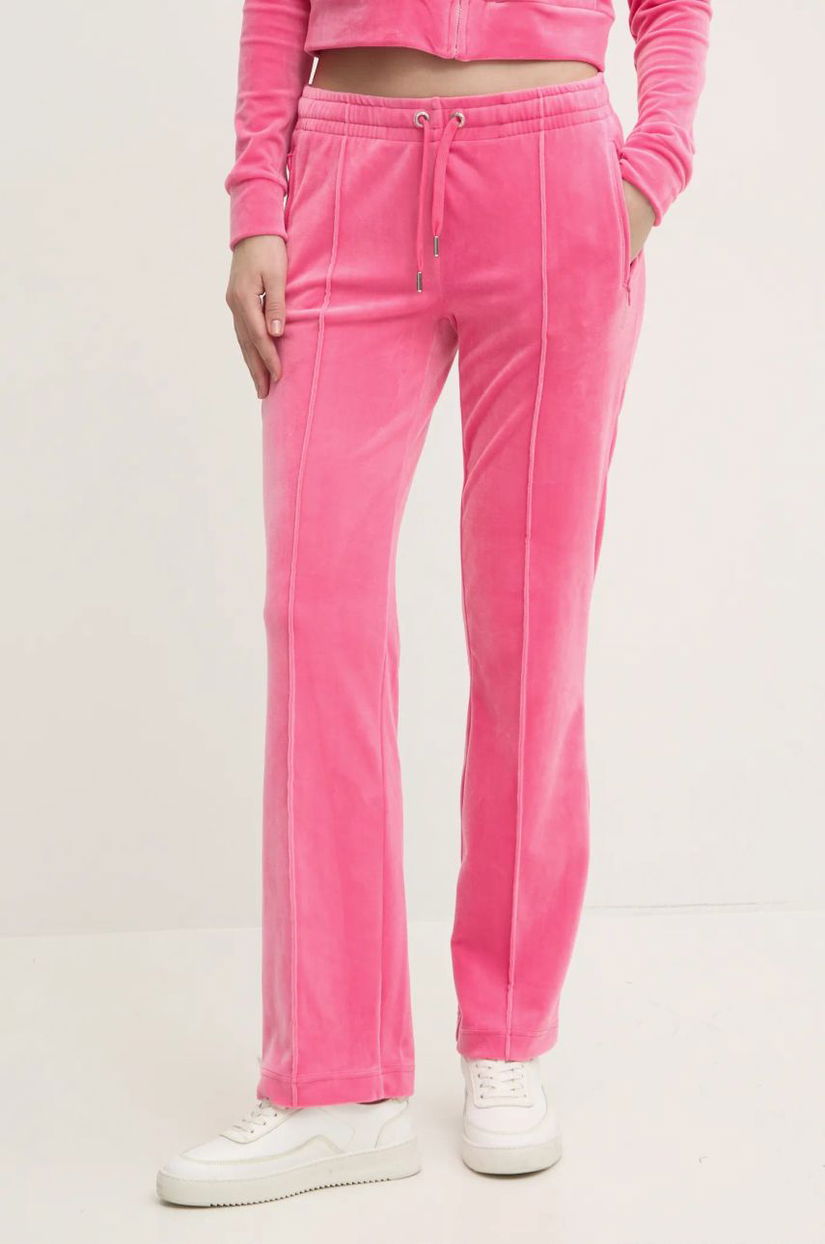 Juicy Couture pantaloni de trening din velur TINA TRACK PANT culoarea roz, cu imprimeu, JCAPW045