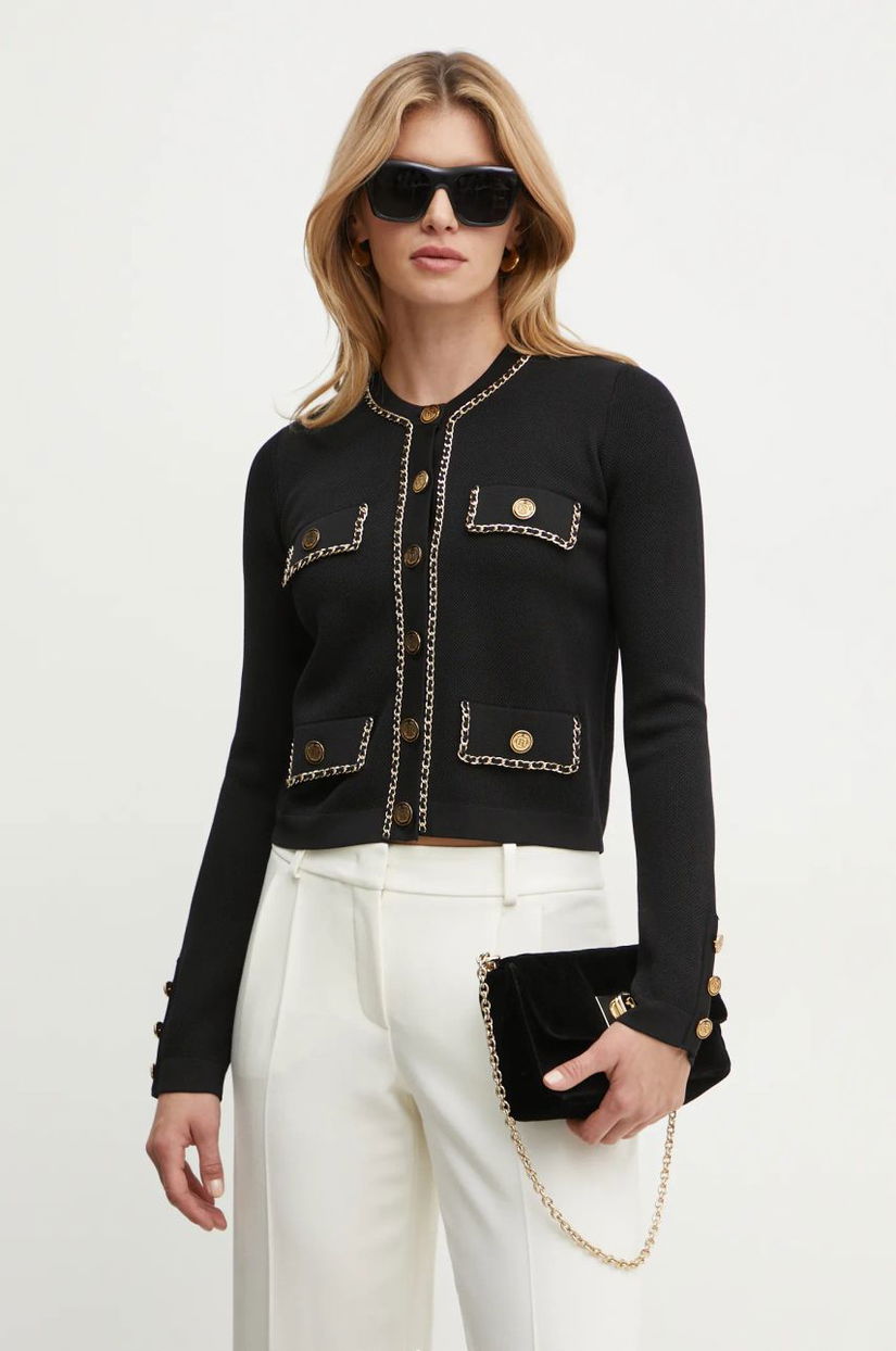 Elisabetta Franchi cardigan femei, culoarea negru, MK63B46E2