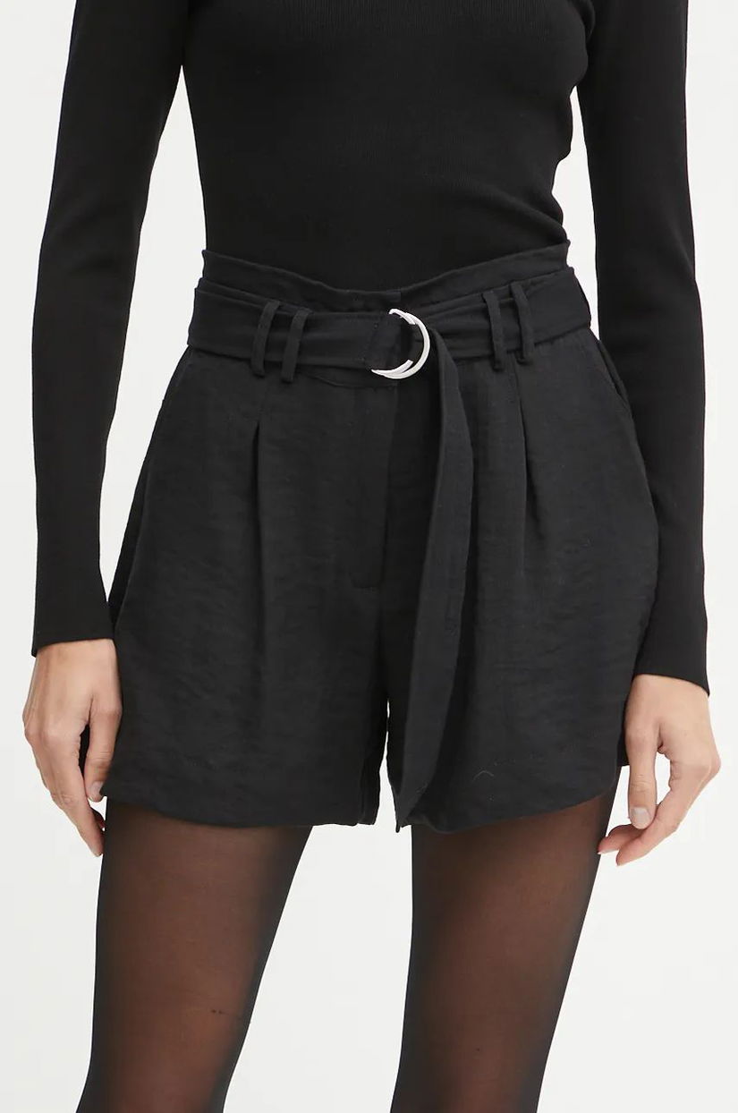 Morgan pantaloni scurti SHANZI femei, culoarea negru, neted, high waist, SHANZI