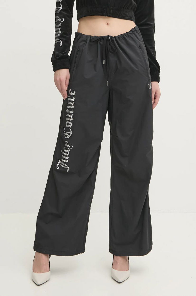 Juicy Couture pantaloni de trening AYLA PARACHUTE PANT culoarea negru, cu imprimeu, JCWBJ24306