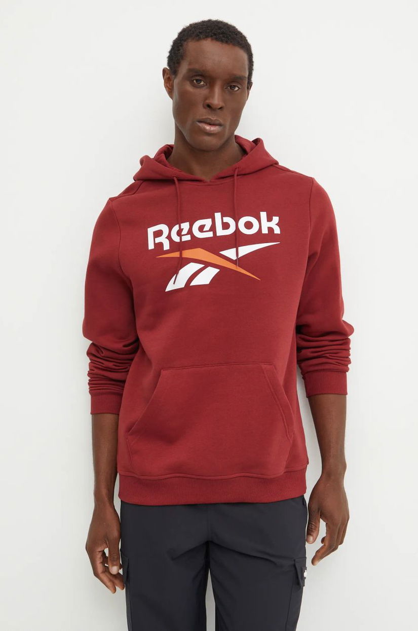 Reebok bluza barbati, culoarea bordo, cu glugă, cu imprimeu, 100205966