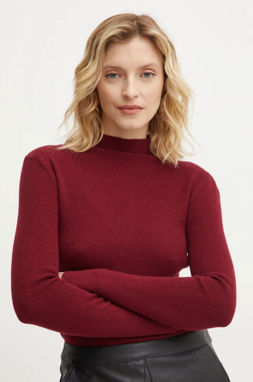 Answear Lab pulover femei, culoarea bordo, light, cu turtleneck