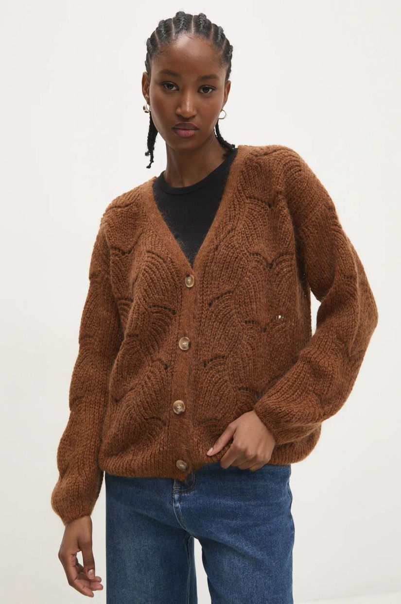 Answear Lab cardigan de lana culoarea maro