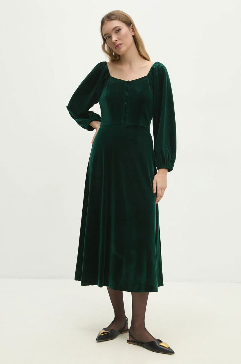 Answear Lab rochie de catifea culoarea verde, midi, evazati