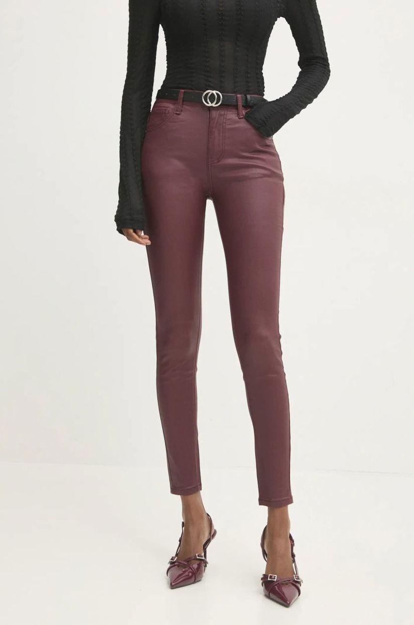 Answear Lab pantaloni femei, culoarea bordo, mulata, high waist