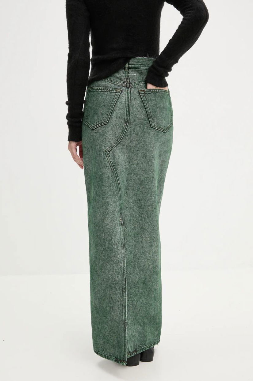 MM6 Maison Margiela fustă din denim culoarea verde, maxi, drept, S62MI0021.S30652