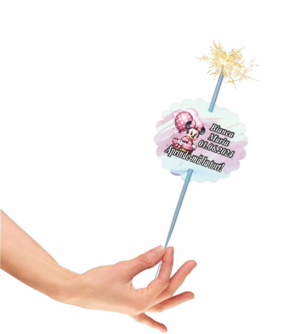 Artificie de Mana Botez, Aprinde-ma la tort, Personalizat, Minnie Mouse, ABF001, 25cm